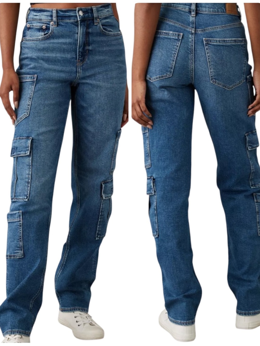 American Eagle Stretch Super High-Rise Baggy Straight Cargo Womens 8 Jeans